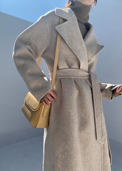 

women's wool & blends vintage woolen coat for woman autumn winter thicken oversized long coats female korean fashion streetwear clothes, Black