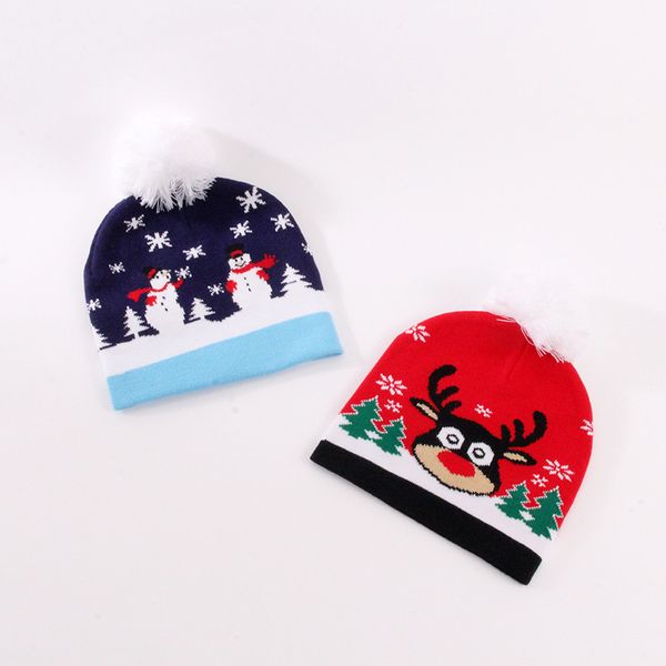 

factory wholesale 50% off wool hat women's new jacquard wool ball christmas hat knitted year christmas gift winter warm pullover, Blue;gray