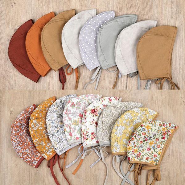 

caps & hats 1pc born baby double side floral vintage hat cotton linen beanie infant props cap summer bonnet 0-24m1, Yellow