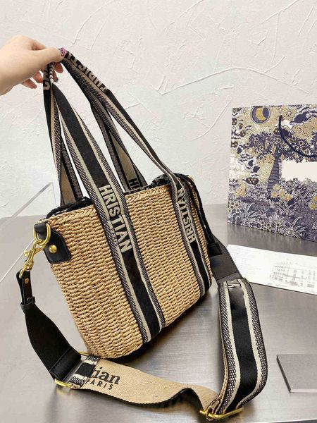 

dijia new double ribbon portable single shoulder woven vegetable basket wide strap holiday beach cross carry shopping zly