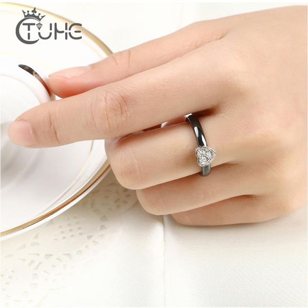 

wedding rings crystal love heart ceramic for women mother gift thin 3mm width real carat jewelry ring original, Slivery;golden
