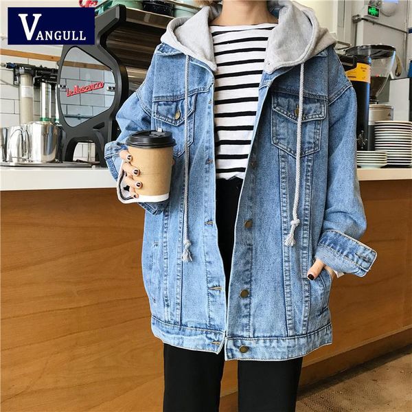

women's jackets vangull 2021 autumn style fashion women hooded denim vintage long sleeve oversize coats ladies harajuku, Black;brown