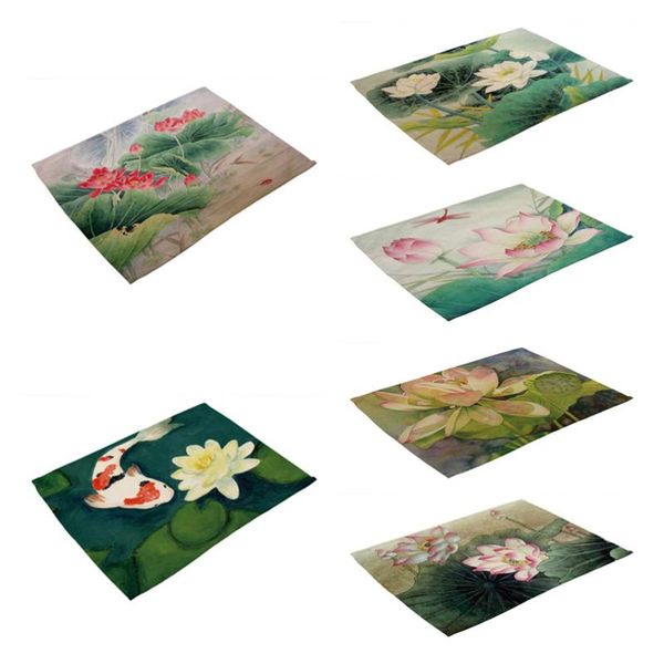 

mats & pads lotus flower placemat for pad dining table mat cloth linen flax heat insulation non-slip placemats bowl