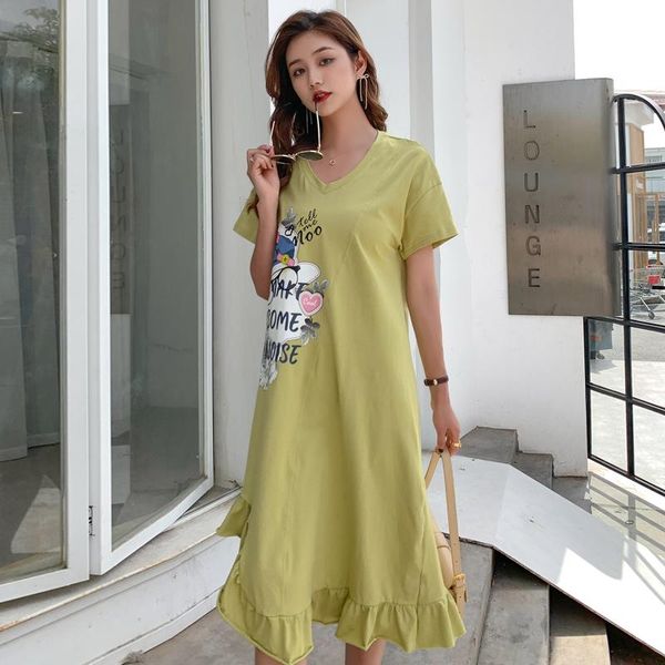 

maternity dresses 16647# clothes summer cotton v neck short sleeves loose stylish dress pregnant women mom, White