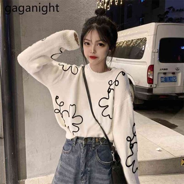 

fashion women sweater vintage japanese girls pullover autumn winter outwear sweaters casual loose pull femme 210601, White