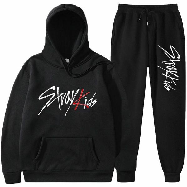 

men's tracksuits kpop stray kids hoodie sweatshirt sweatpants suit shirt trousers sets hoody clothes bottom pullover top, Gray