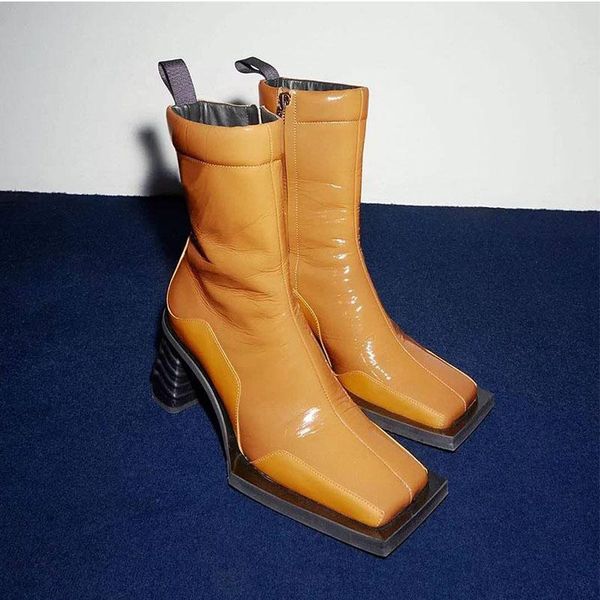 

boots spring square toe retro ankle for women zipper thick high heels shoes ladies party botines mujer, Black