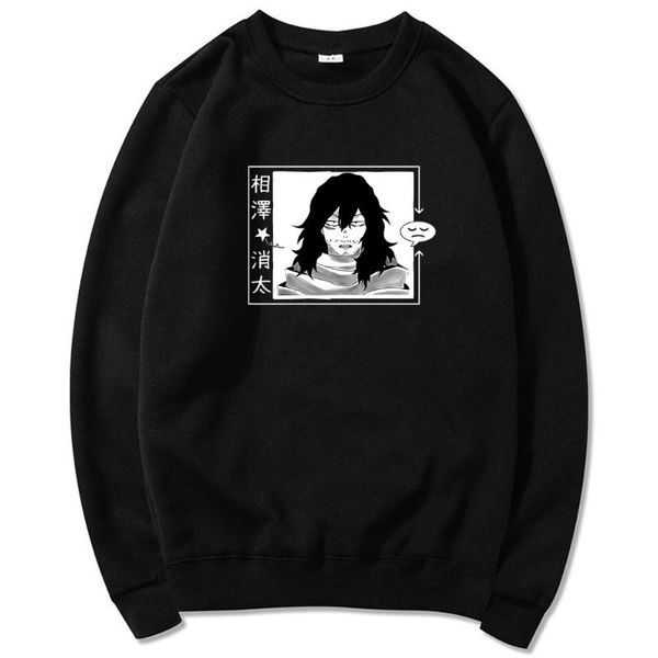 

men's hoodies & sweatshirts anime sa aizawasleepy sweatshirt my hero academia boku no fashion o-neck loose men's/women's top, Black