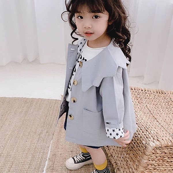 

autumn fashion casual children coat baby girls petal collar windbreaker girl cute jacket coats children's clothing, Blue;gray