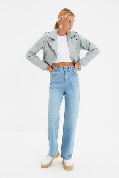 

women's jeans trendyol high bel 90's wide leg twoaw22je0478, Blue