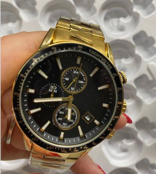 

2021 men's watches six needle full working small dial running second quartz watch european and american fashion style steel band bss, Slivery;brown