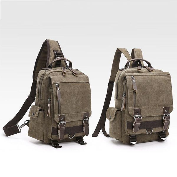 

backpack men canvas sling crossbody shoulder bag travel hiking chest rucksack c90e
