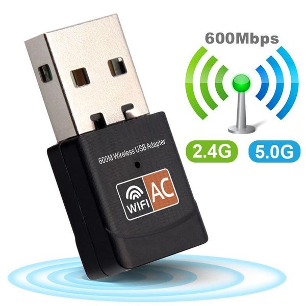 Adattatore WiFi USB wireless 600Mbps wi fi Dongle Scheda di rete PC Dual Band wifi 5 Ghz Adattatore Lan USB Ricevitore Ethernet AC Wifi1268901