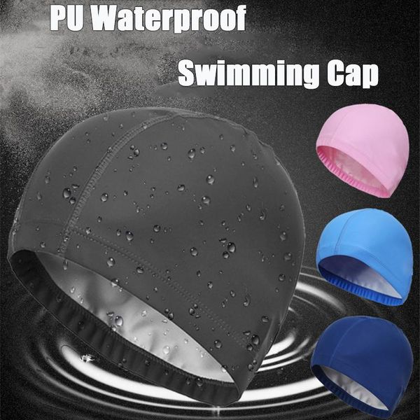 

swimming caps elastic 3d printed waterproof pu coating swim pool hats size men&women ears protection cap