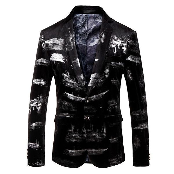 

men's suits & blazers black printed blazer fashion 3d floral suit jacket single-breasted party dress men and women slim jacke, White;black