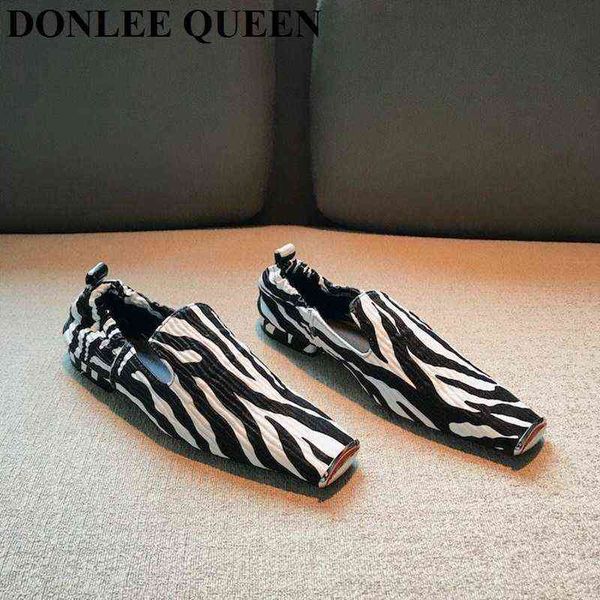 

slippers big size 35 41 flats shoes women slip on casual loafers flat square toe ballerina fashion brand zebra snake pattern autumn shoes 22, Black