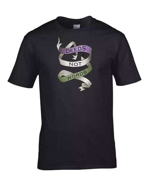 

deeds not words- suffrage movement slogan - youth t-shirt from ice-tees, White;black