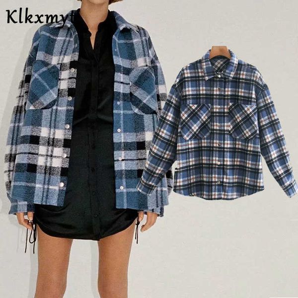 

klkxmyt za jackets women fashion with pockets plaid jacket coat vintage long sleeve push button female outerwear chic 210527, Black;brown