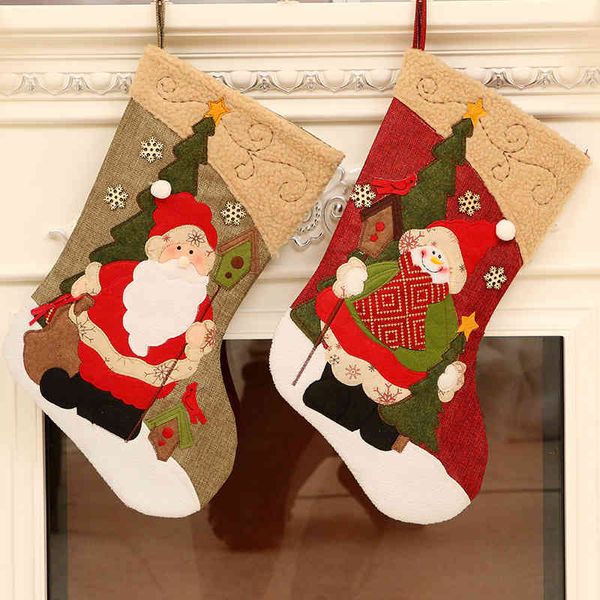 

large cute cartoon christmas socks window pendant gift bag bar christmas party layout