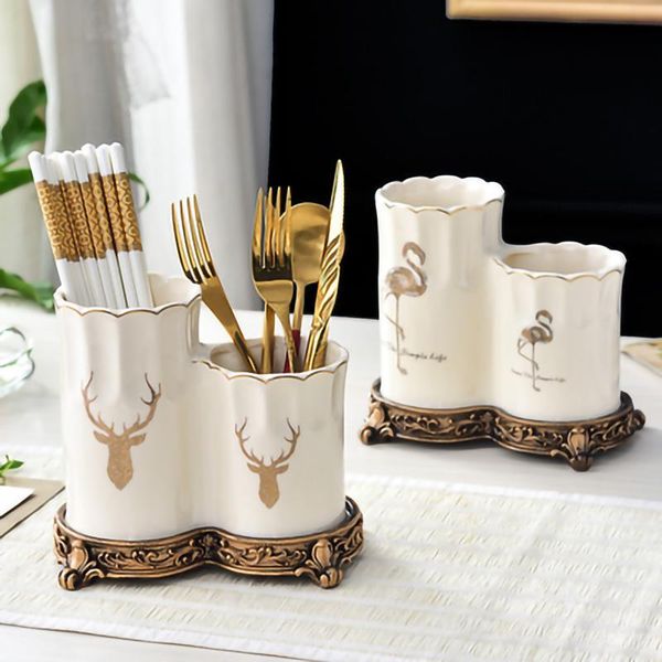 

kitchen storage & organization household ceramic chopstick holder double barrel drain mildew box with base cutlery tools european style home
