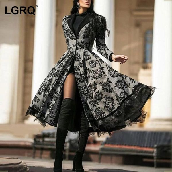 

casual dresses [lgrq] women black lace patchwork split dress arrival v-neck long sleeve fit fashion tide spring summer 2021 19d2445, Black;gray