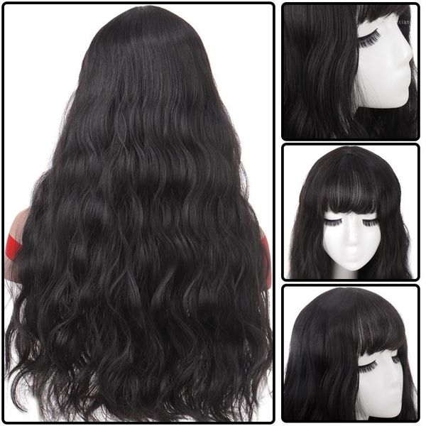 

allaosify long wavy black wig synthetic wigs for women with bangs heat resistant fiber natural looking1