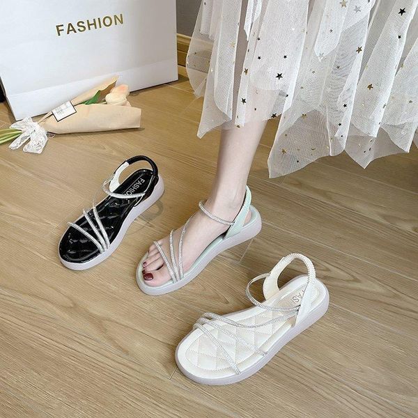 

sandals beige heeled low-heeled shoes with strap slip-on loafers summer women's all-match black flat comfort elastic
