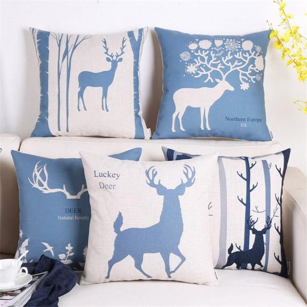 

cushion/decorative pillow stylish forest nordic deer modern minimalist blue decorative cushion cover for car sofa home decor housse coussin