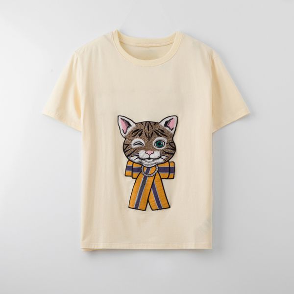 

2022 summer high-grade luxury women t shirt 100% cotton bear cat embroidery print dobby tee lady men t-shirt, White