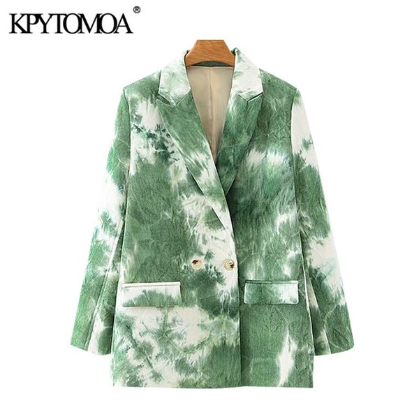

women fashion double breasted tie-dye print blazers coat long sleeve pockets female outerwear chic 210420, White;black