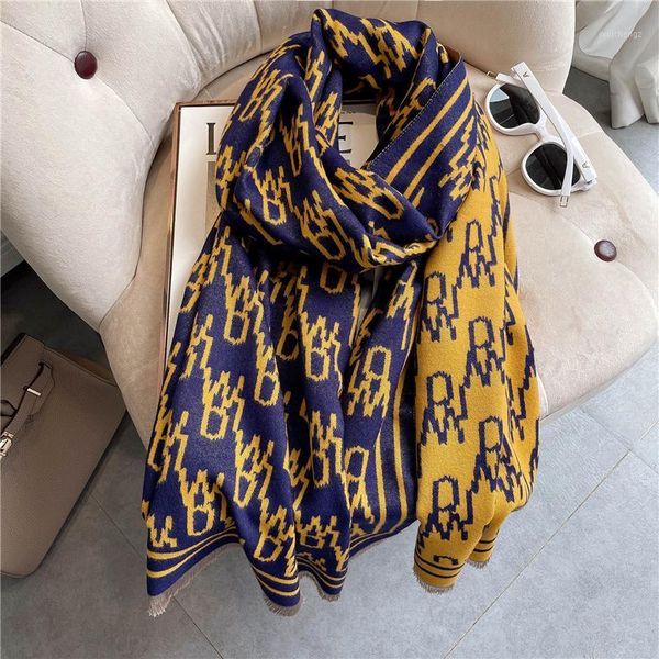 

scarves warm thick cashmere scarf women print doubel-sided blanket shawl and wraps tessel bufanda female pashmina 180*65cm echarpe 20211, Blue;gray