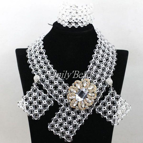 

earrings & necklace gorgeous nigerian wedding party crystal beads bridal jewelry sets clear white african set aij721, Silver