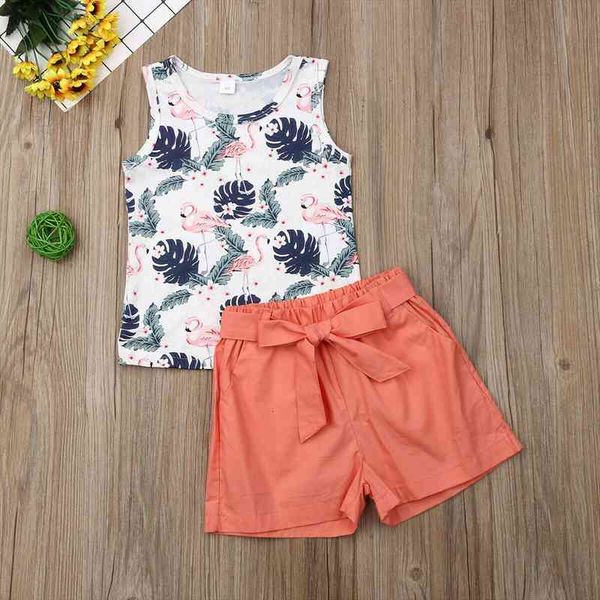 

summer 2pcs toddler kids baby girls outfits clothes floral t-shirt short pants set, White