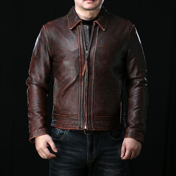 

asian size read description super quality genuine cow leather slim stylish durable cowhide biker jacket men's & faux, Black