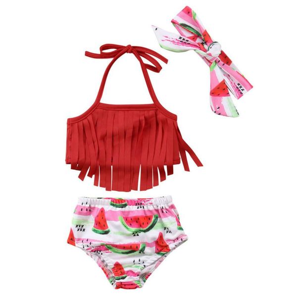 

one-pieces born baby girls swimwear swimsuit watermelon print 3pcs bikini set bathing suit kids beachwear 0-24m, Black