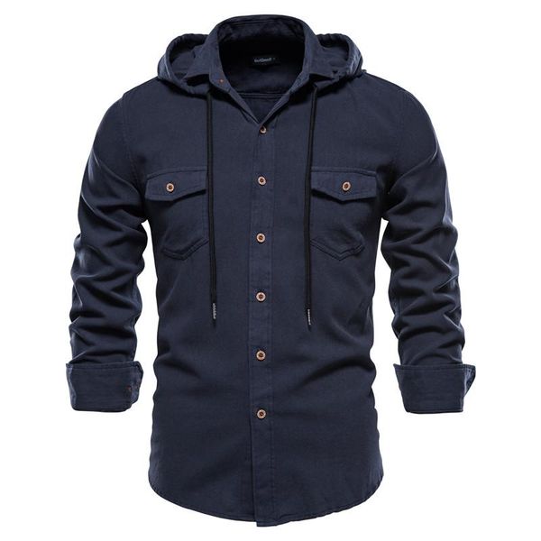 

men's casual shirts spring and autumn hooded long-sleeved shirt high-quality pure cotton color, White;black