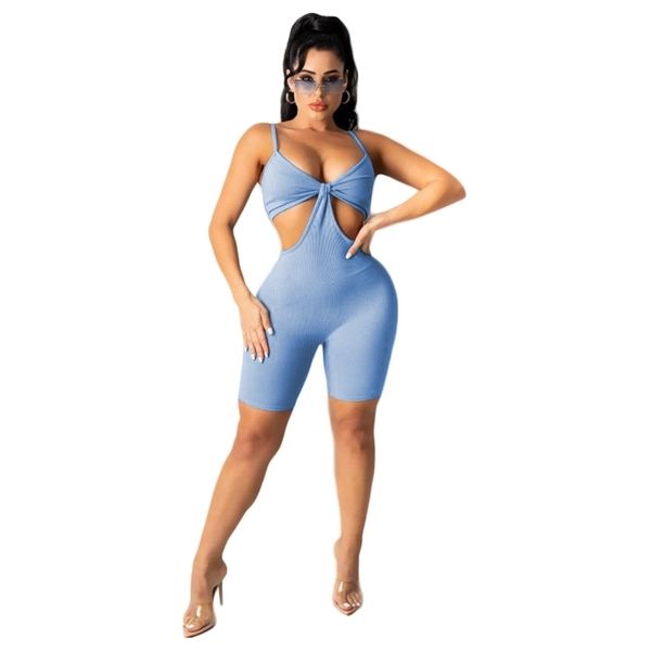 Tute da donna e Pagliaccetti Estate Prodotto Solido Colore Spaghetti Strap Beach Party Party Donne Playsuit con fori 210525