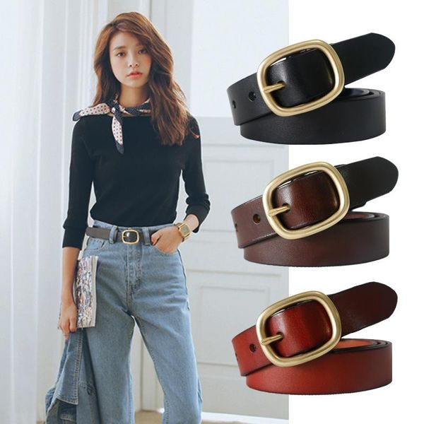 

belts belt genuine leather for women female gold pin buckle strap fancy vintage jeans, Black;brown