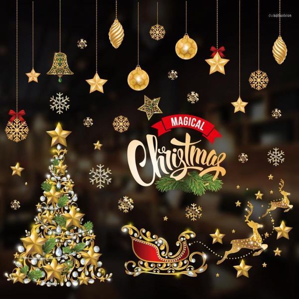 

christmas decorations gold window stickers 2021 merry for home ornaments tree santa claus year xmas decor1