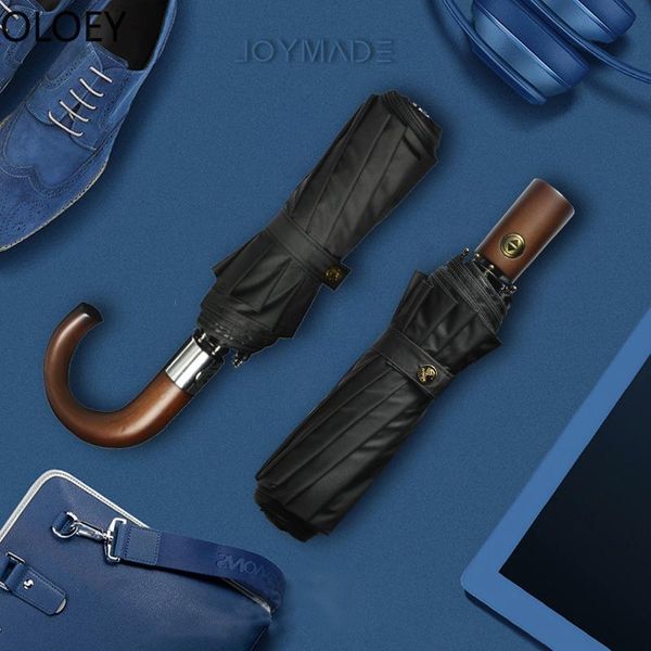 

umbrellas wooden handle automatic umbrella sun women men's business folding windproof large reverse inverted big black