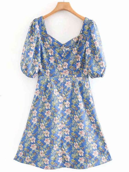 

dresses french sweet v-neck puff sleeve vintage print high waist chic women's dresses harajuku leisure vacation female dress, Black;gray