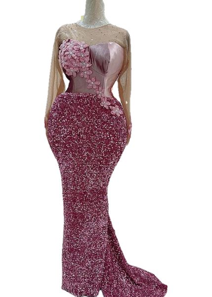 

2022 plus size arabic aso ebi mermaid sparkly prom dresses sheer neck beaded lace evening formal party second reception bridesmaid gowns dre, Black