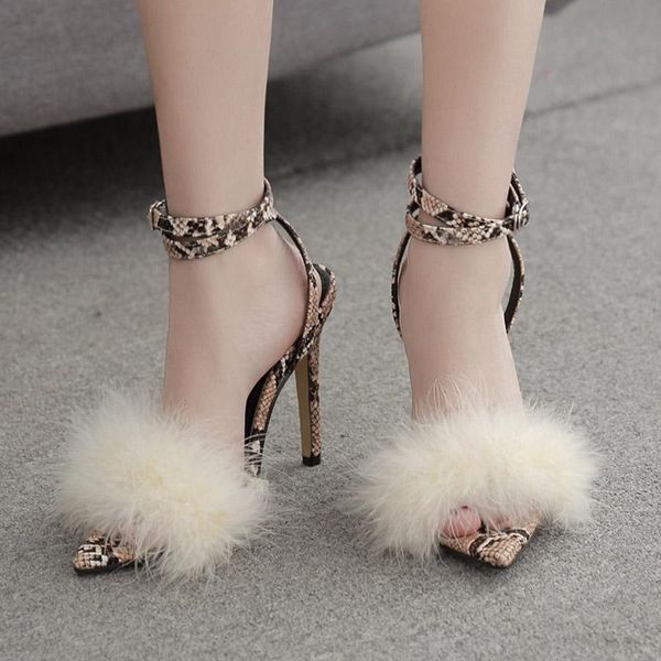 

sandals 2021 super high-heeled fish mouth fashion word buckle with hairy cool shoes women, Black