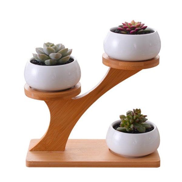 

planters & pots + 3 tier bamboo stand deskgifts container multifunction home durable art decoration succulent flowerpot set ceramic hold