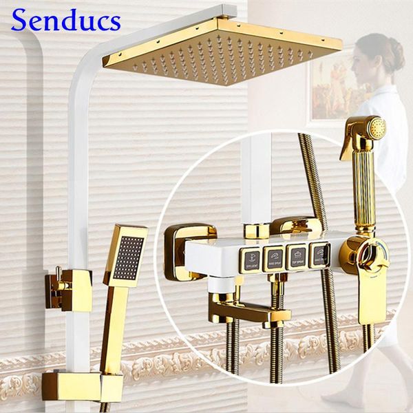 

thermostatic shower set white gold bathroom system copper bathtub mixer faucet rainfall square head sets