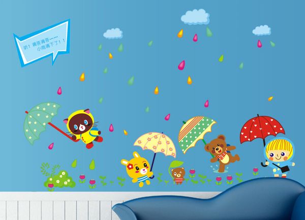 Novo Produto Dos Desenhos Animados Animais Habitação de Chuva Dúzia Guarda-chuva Crianças No Caseiro Adornment Wall Stick na parede 210420