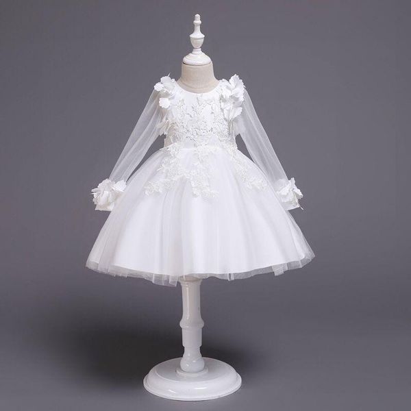 

girl's dresses flower girls illusion appliques embroidery tulle lace o-neck knee-length luxury champagne kids party princess gown f307, Red;yellow