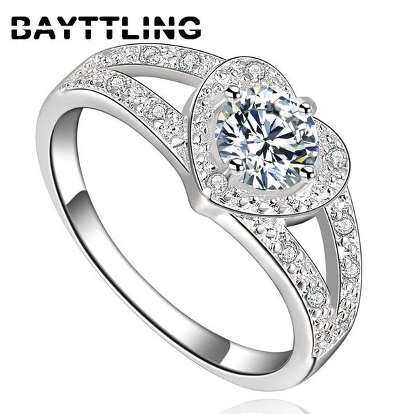 

cluster rings bayttling 925 sterling silver cz zircon ring 6/7/8/9# exquisite heart for woman wedding party jewelry gift, Golden;silver