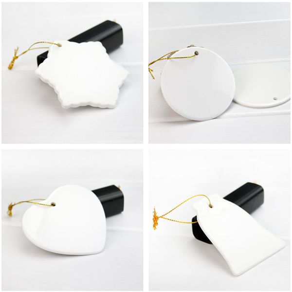 

wholesale sublimation christmas ornaments white blank ceramic party decoration for heat transfer a12