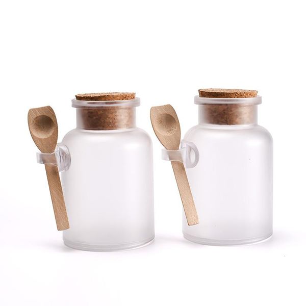 

50pcs 300ml body scrub empty plastic bath salt jar with cork spoon 10oz storage bottles & jars